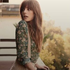 SEZANE Pierro Shirt in Edelweiss Green Floral Cotton/Silk, sz 10 (42), NWT